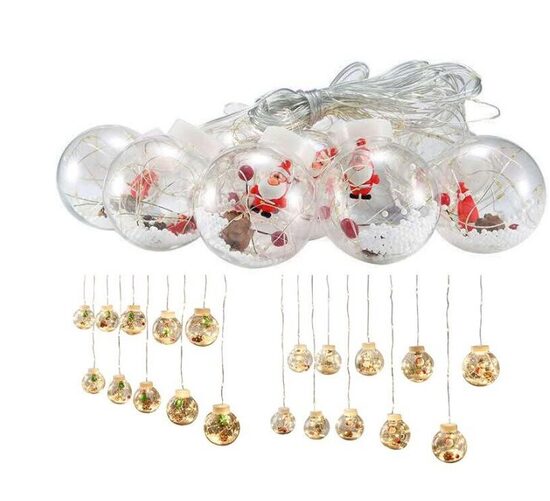 Šiltai baltos spalvos, šviečianti kalėdinių burbulų girlianda, 10vnt. burbulų